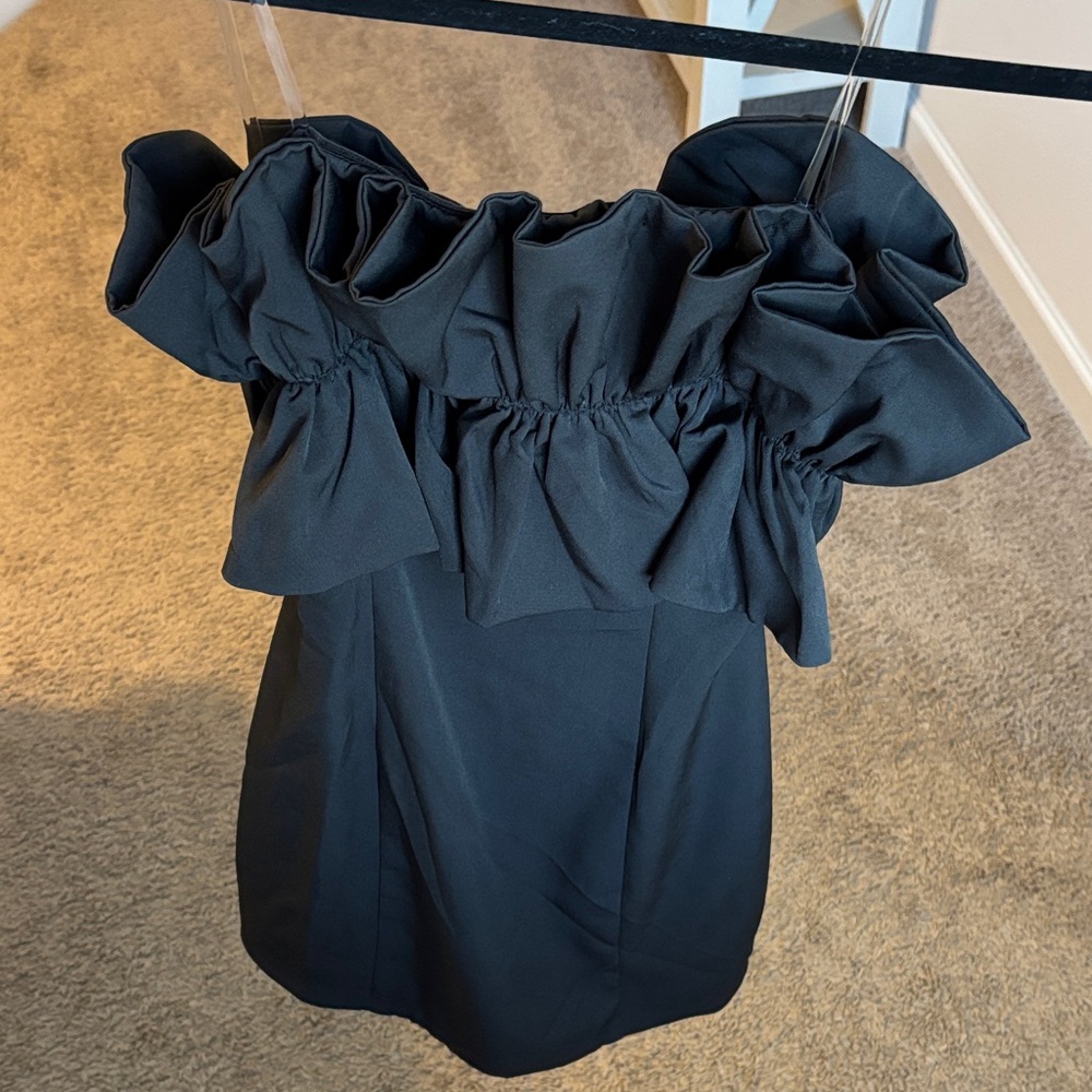NWT DO+BE Black Strapless Dress with Elegant Ruffles